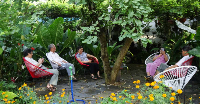 Một góc nghỉ ngơi trong vườn rừng Ecotta sản xuất thực phẩm.